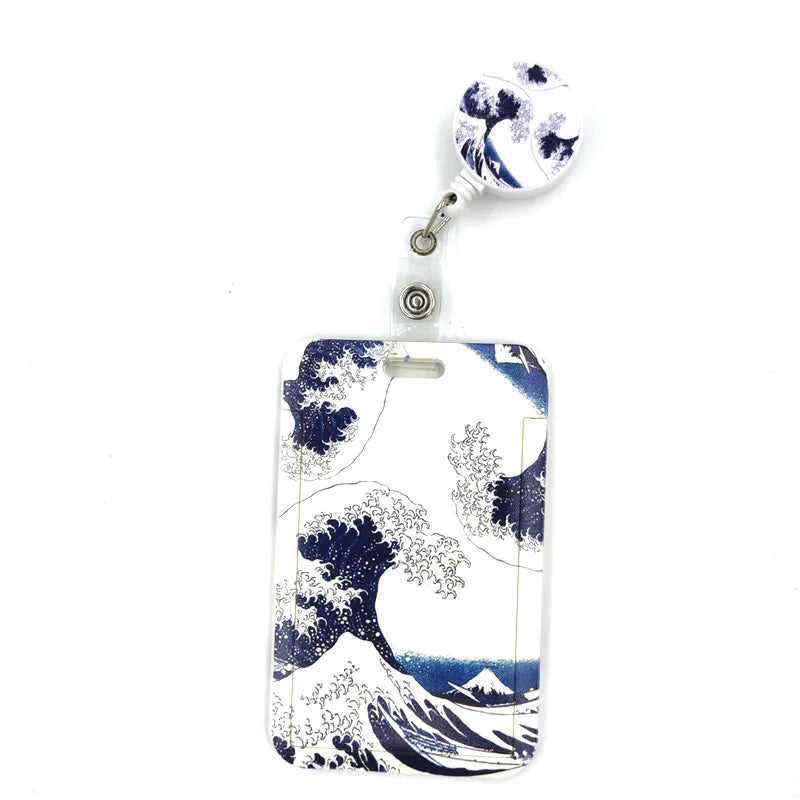 Art Painting Kanagawa Hokusai Waves Cute Card Cover Clip Lanyard Retractable Student Nurse Badge Badge Holder accessories
