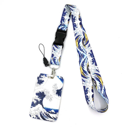 Art Painting Kanagawa Hokusai Waves Cute Card Cover Clip Lanyard Retractable Student Nurse Badge Badge Holder accessories