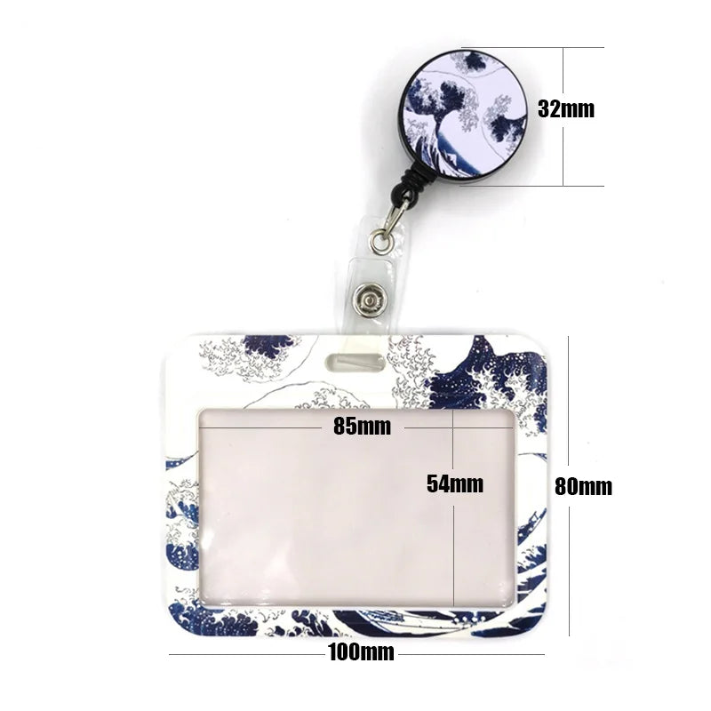 Art Painting Kanagawa Hokusai Waves Cute Card Cover Clip Lanyard Retractable Student Nurse Badge Badge Holder accessories