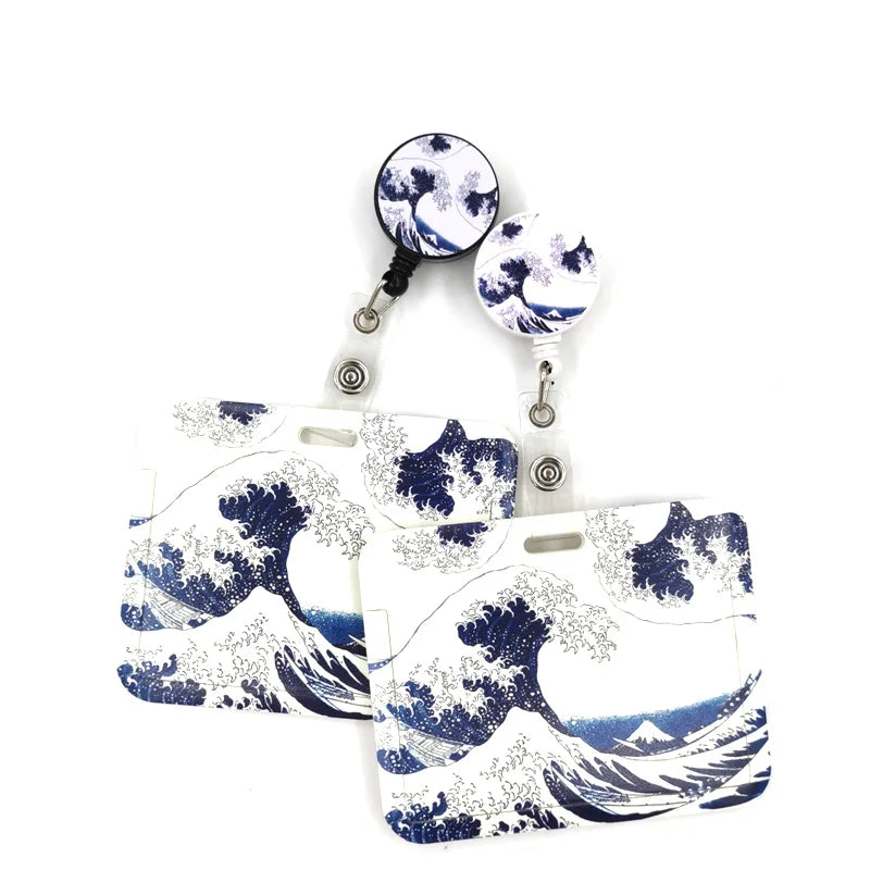 Art Painting Kanagawa Hokusai Waves Cute Card Cover Clip Lanyard Retractable Student Nurse Badge Badge Holder accessories
