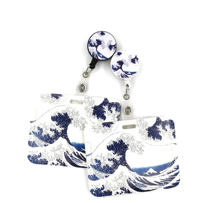 Art Painting Kanagawa Hokusai Waves Cute Card Cover Clip Lanyard Retractable Student Nurse Badge Badge Holder accessories
