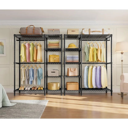 Heavy Duty 5 Tier Metal Clothing Rack with Shelves and Wheels for Hanging Clothes in Bedroom Closet, V7 Basic Portable Wardrobe