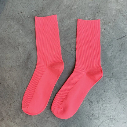 CHAOZHU  Japanese Korean High School Girls High Socks Loose Solid Colors Double Needles Knitting Cotton Long Socks For Women