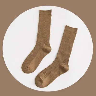 CHAOZHU  Japanese Korean High School Girls High Socks Loose Solid Colors Double Needles Knitting Cotton Long Socks For Women