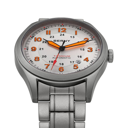 BERNY Automatic Full Titanium Watches for Men Sapphire Super Luminous Mechanical Field Pilot Watch Date 10ATM Sports Easy Read