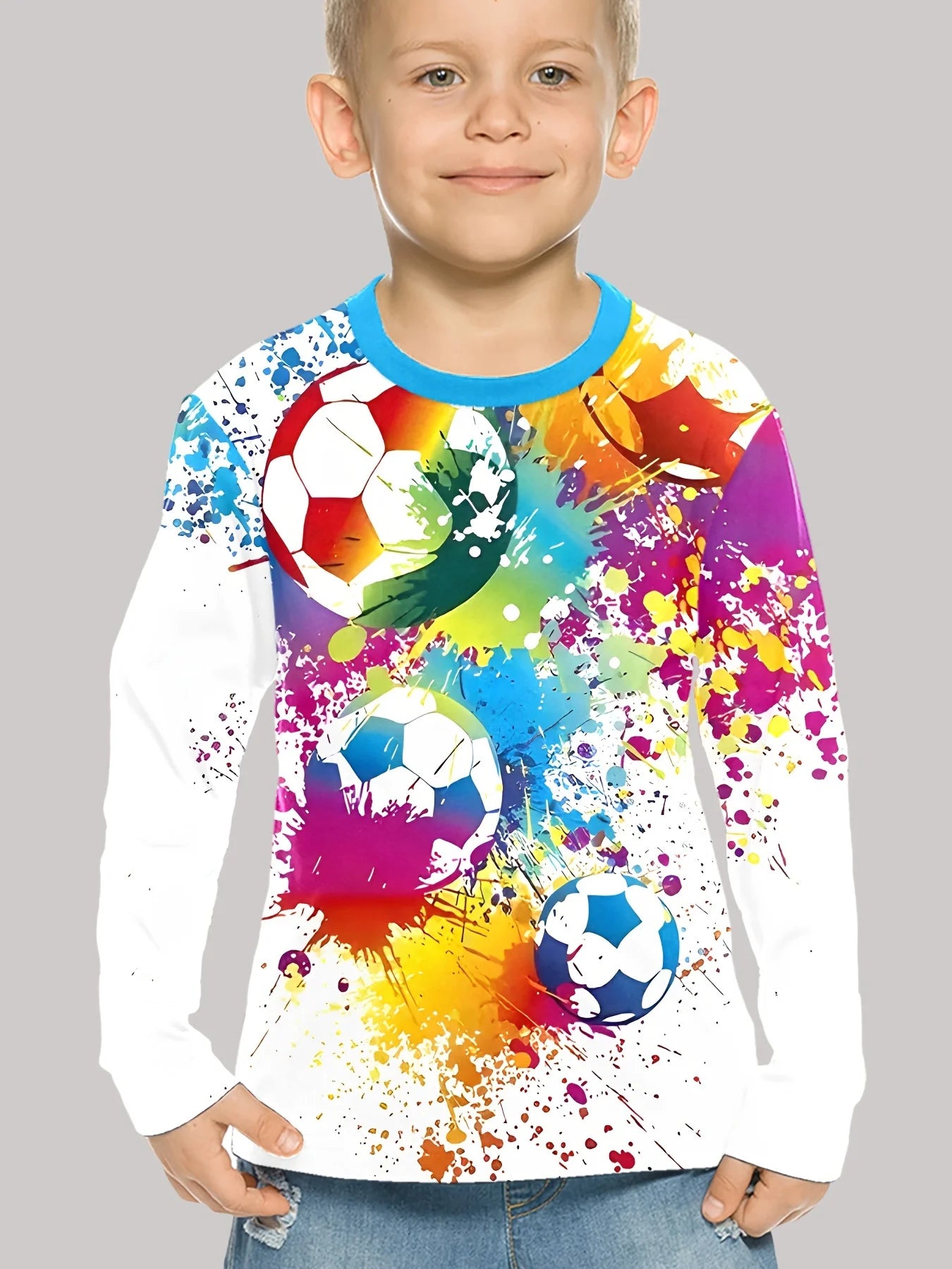 Children's Clothing Boys Tshirt Long Sleeve Stylish Soccer Printed Kids Spring Fall Clothes Casual Round Neck Girl Clothes Tops