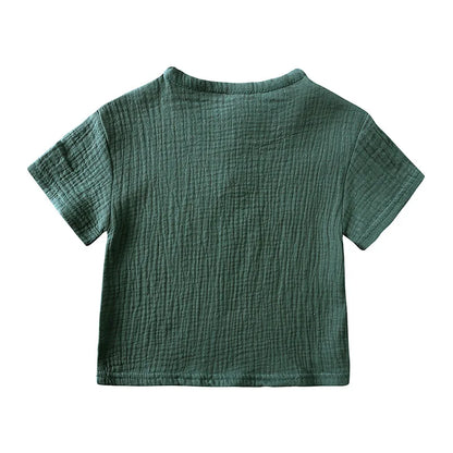 0-6Y Boys Girls Muslin Clothing Sets Summer Solid Cotton Linen T-shirts+Shorts 2Pcs Outfit Kids Clothes Casual Sets for Children