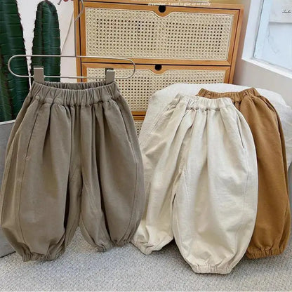 2025 Spring New Children Casual Pants For Girls Loose Harem Pants Cotton Baby Boys Trousers Solid Color Kids Clothes