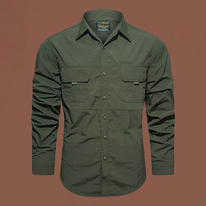 Pocket Shirt for Men Solid Color Slim Casual Men Shirts Long Movement Running Sleeve Men's Hunting  Fishing Shirt