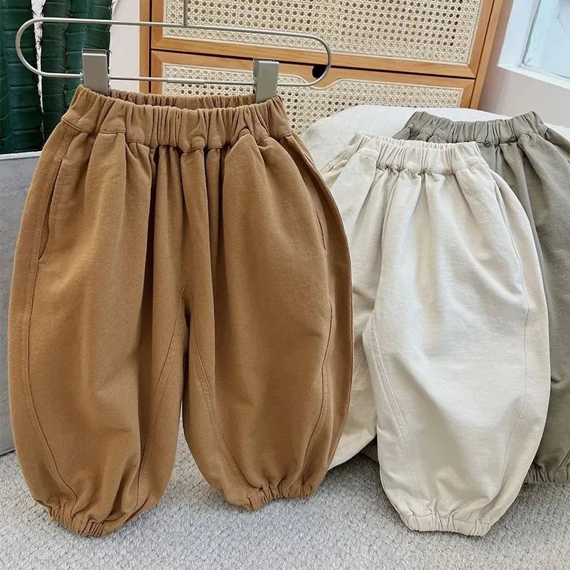 2025 Spring New Children Casual Pants For Girls Loose Harem Pants Cotton Baby Boys Trousers Solid Color Kids Clothes