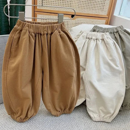 2025 Spring New Children Casual Pants For Girls Loose Harem Pants Cotton Baby Boys Trousers Solid Color Kids Clothes