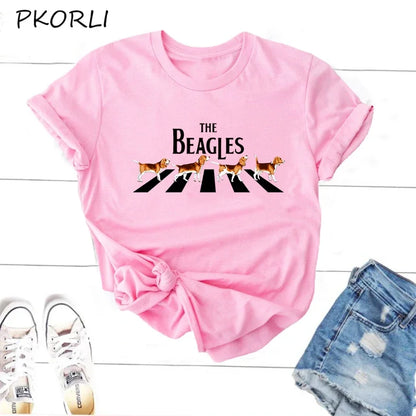 The Beagles T-shirt Woman Funny Dog Lover T Shirt Cotton Casual Short Sleeve Animal Graphic T Shirts Girls Women's Tee Shirts