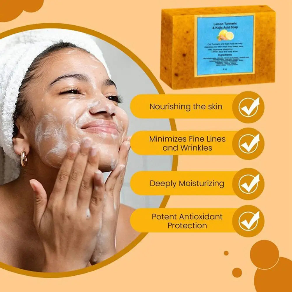 Turmeric & Kojic Acid Brightening Soap Turmeric Soap Bath Ginger Lemon Cold Soap Acid Soap Hand-made Soapkojic Soap F1j1
