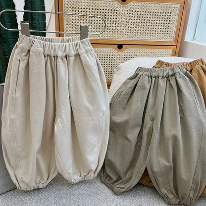 2025 Spring New Children Casual Pants For Girls Loose Harem Pants Cotton Baby Boys Trousers Solid Color Kids Clothes