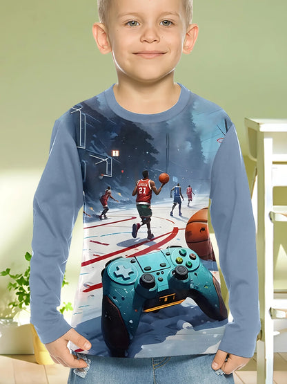 Children's Clothing Boys Tshirt Long Sleeve Stylish Soccer Printed Kids Spring Fall Clothes Casual Round Neck Girl Clothes Tops