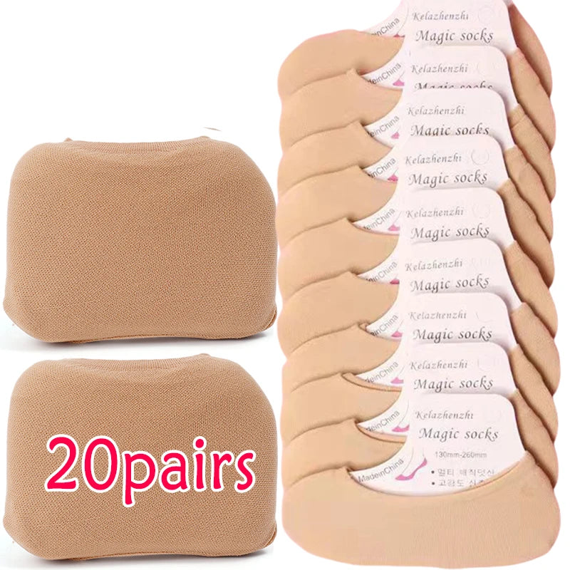 20/60pcs Non-slip Invisible Socks Slippers Seamless Ice Silk Ankle Boat Socks Summer Thin Solid Casual Breathable No Show Sock