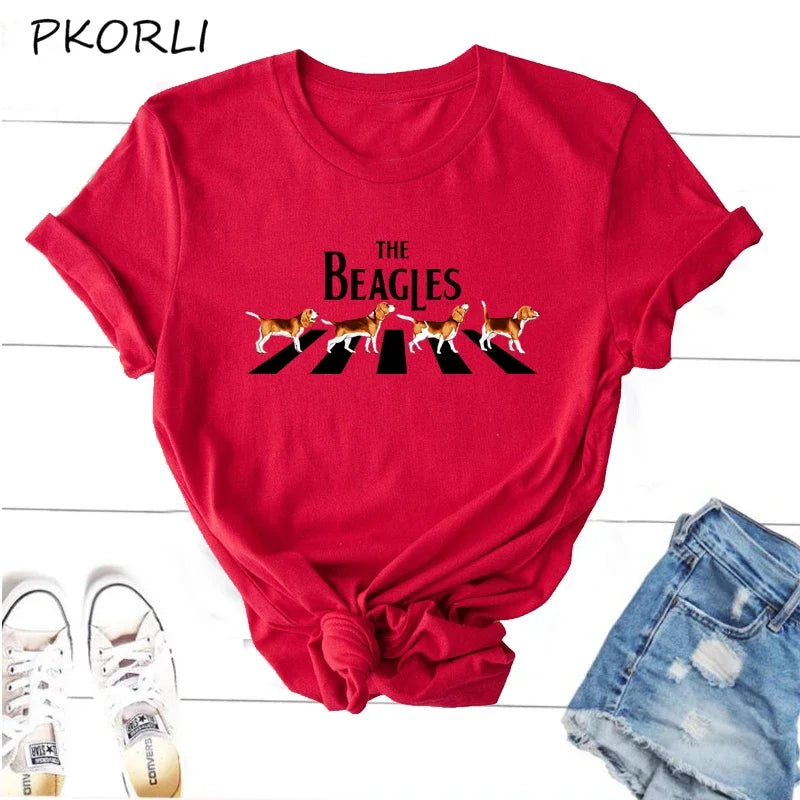 The Beagles T-shirt Woman Funny Dog Lover T Shirt Cotton Casual Short Sleeve Animal Graphic T Shirts Girls Women's Tee Shirts