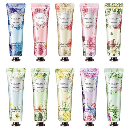 10pcs Fruity Flowery Hand Cream Moisturizing Nourishing Anti Chap Repairing Hands Care Beauty Skincare Hand Creams Sets