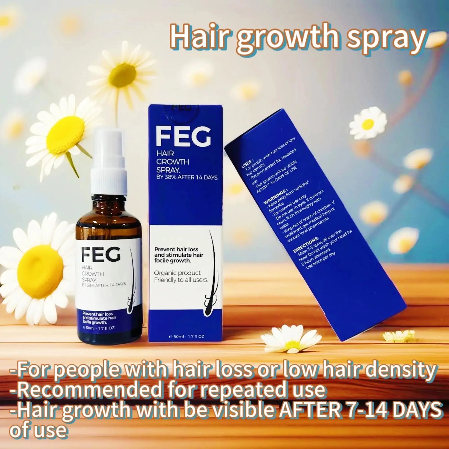 50mL FEG hair growth spray precent hair loss stimulate hair focile growth ownning Longer, thicker and healthier hair