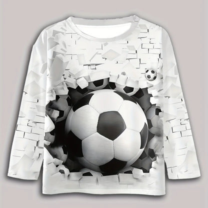 Children's Clothing Boys Tshirt Long Sleeve Stylish Soccer Printed Kids Spring Fall Clothes Casual Round Neck Girl Clothes Tops