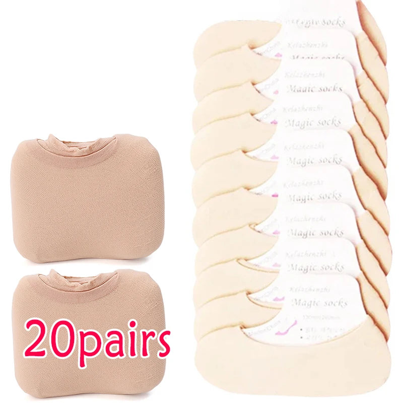 20/60pcs Non-slip Invisible Socks Slippers Seamless Ice Silk Ankle Boat Socks Summer Thin Solid Casual Breathable No Show Sock