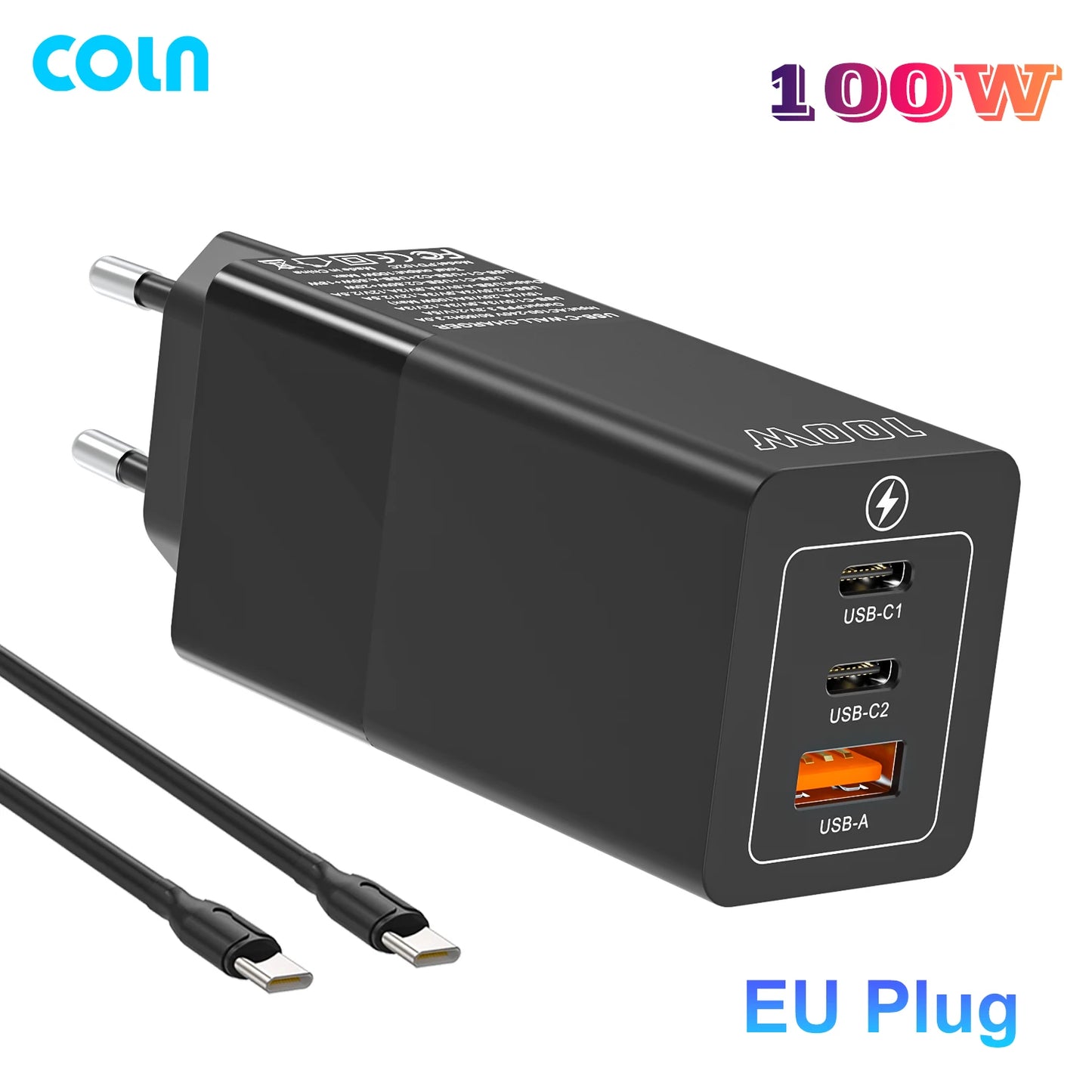 COLN PD100W USB Type C Charger GaN 100W Fast Charger Quick Charging Laptop Power for MacBook iPhone 14 15 Samsung S23 24 Ultra
