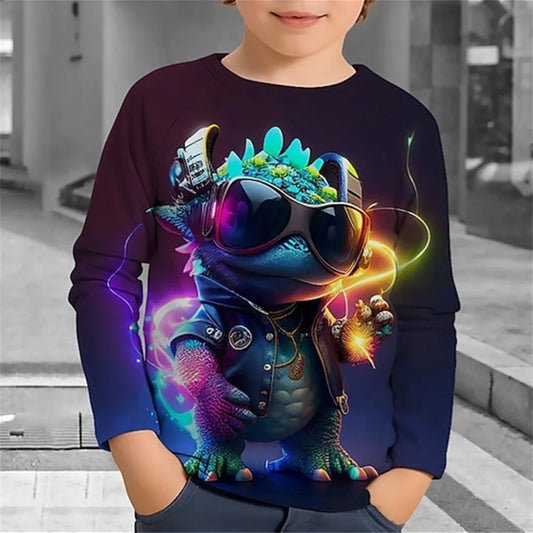 Children's Clothing Boys Tshirt Long Sleeve Children T-Shirt Cartoon Animals Print Funny Kids Summer Clothes Girl Clothes Tops
