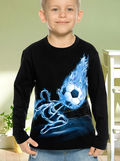Children's Clothing Boys Tshirt Long Sleeve Stylish Soccer Printed Kids Spring Fall Clothes Casual Round Neck Girl Clothes Tops