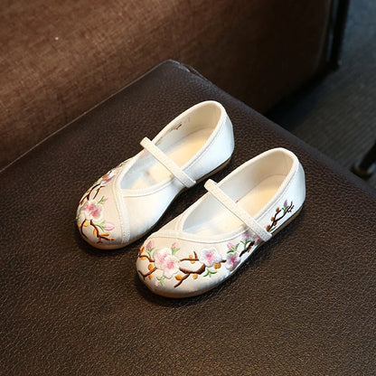 Children Hanfu Flat Shoes Ethnic Chinese Style Girls Embroidered Cloth Shoes Fashion Soft Kids Princess Ancient Dress Up Shoes