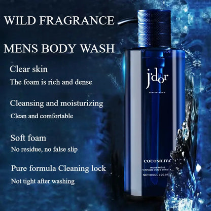 20.3oz Long-Lasting Wild Fragrance Mens Body Wash Oil Control Shampoo Exfoliating Deep Cleansing Moisturize Refresh Shower Gel