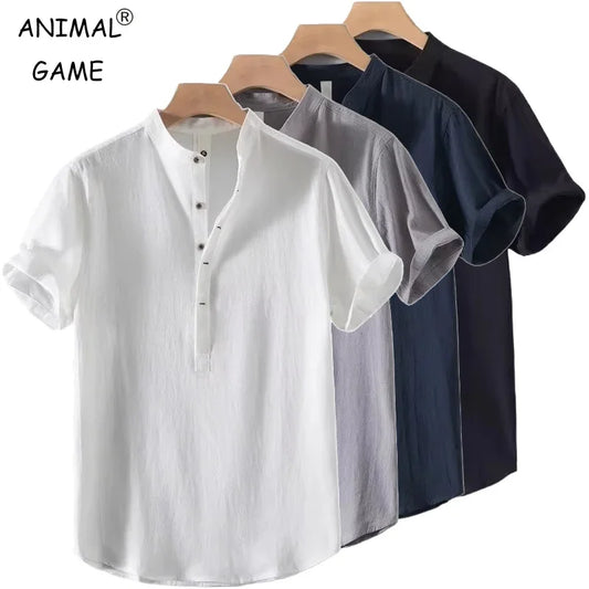 New Mens Short Sleeve Shirts Casual Button Down T Shirt Summer Lightweight Henley TShirts Breathable Streetwear