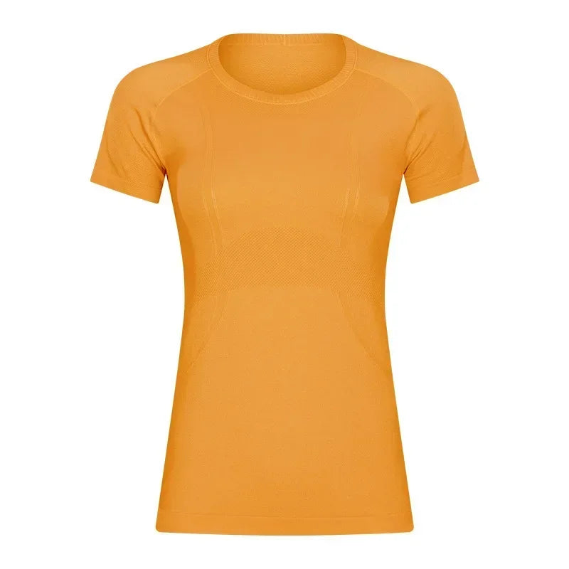 Lemon Slim Fit Workout Tops For Women Short Sleeve T-shirt Athletic Performance Gym Wear Fitness Yoga Shirts with Mesh Fabric