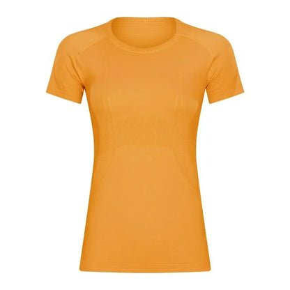 Lemon Slim Fit Workout Tops For Women Short Sleeve T-shirt Athletic Performance Gym Wear Fitness Yoga Shirts with Mesh Fabric