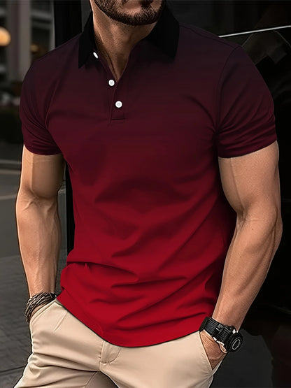 Men's Fashion Gradient Color Polo Shirt Lapel Golf Shirt Short Sleeve Printed Button Clothing Fashion Design Casual Breathable