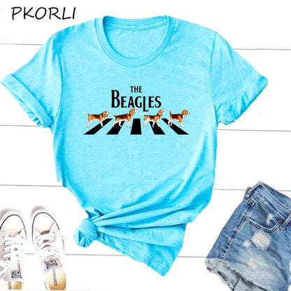 The Beagles T-shirt Woman Funny Dog Lover T Shirt Cotton Casual Short Sleeve Animal Graphic T Shirts Girls Women's Tee Shirts