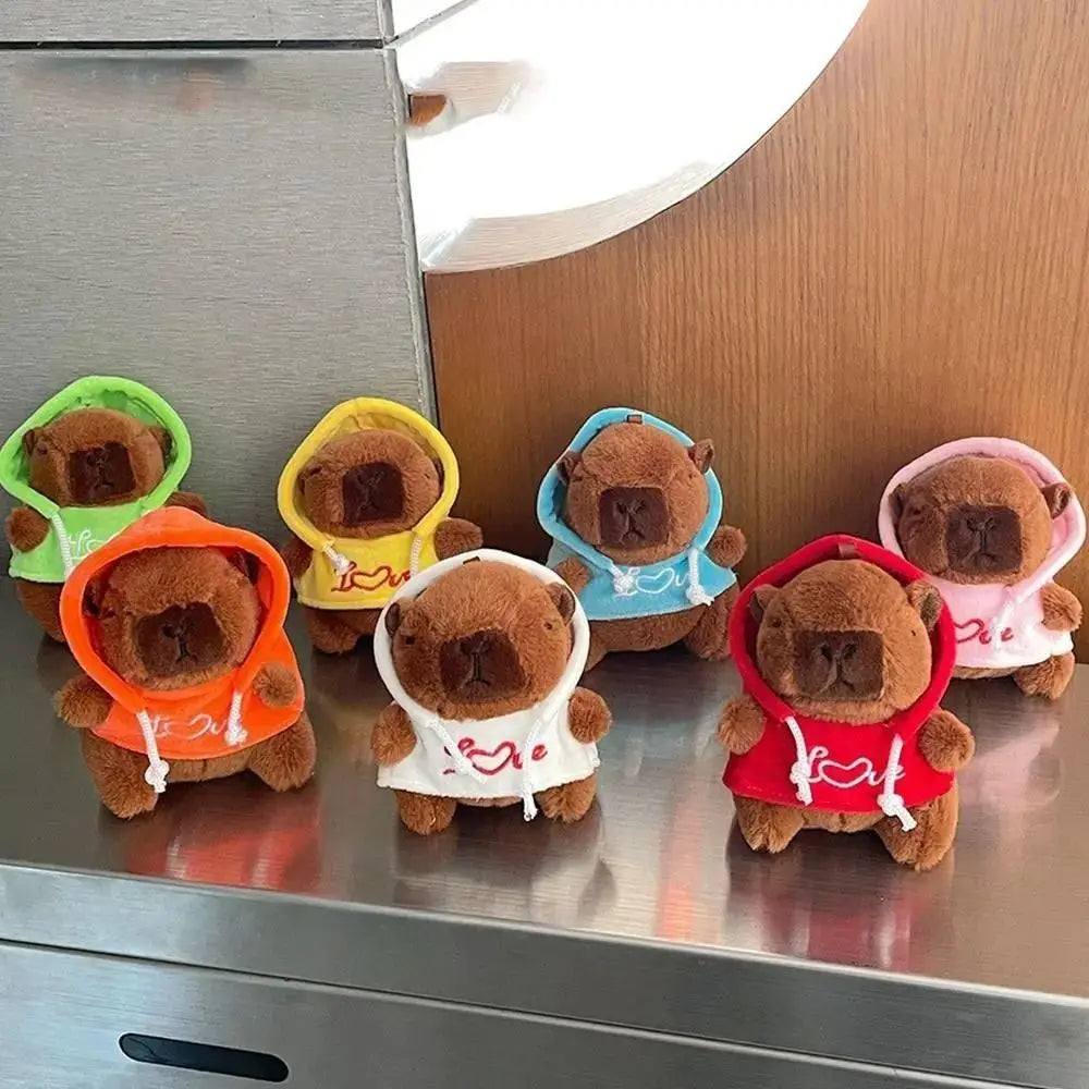 Kids Gift Fluffty Capybara Keychain Plush Hoodie Capybara Pendant Cute Cartoon Plush Capybaras Doll Toys