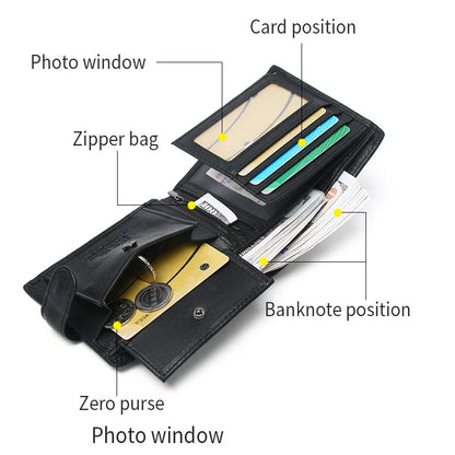 Rfid Genuine Leather Mens Wallet with Coin Pocket Bussiness Designer Mens Leather Wallet