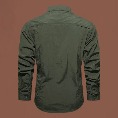 Pocket Shirt for Men Solid Color Slim Casual Men Shirts Long Movement Running Sleeve Men's Hunting  Fishing Shirt
