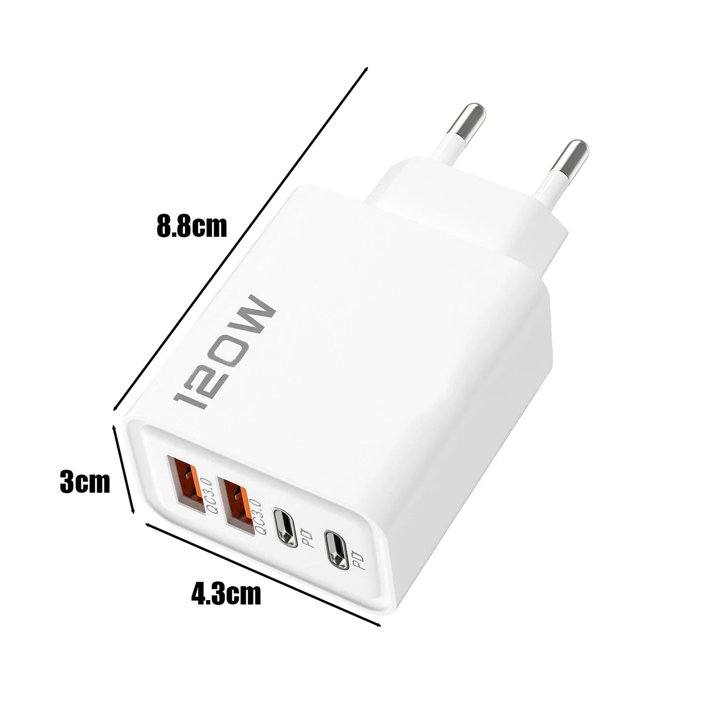 PD 120W 4 Ports USB C Charger Quick Charge 3.0 Type C USB Phone Chargers Fast Charging Adapter for Samsung IPhone Xiaomi Huawei