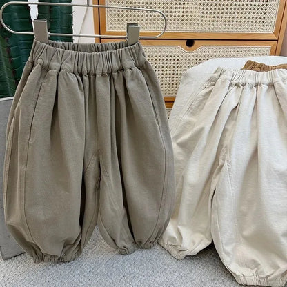 2025 Spring New Children Casual Pants For Girls Loose Harem Pants Cotton Baby Boys Trousers Solid Color Kids Clothes
