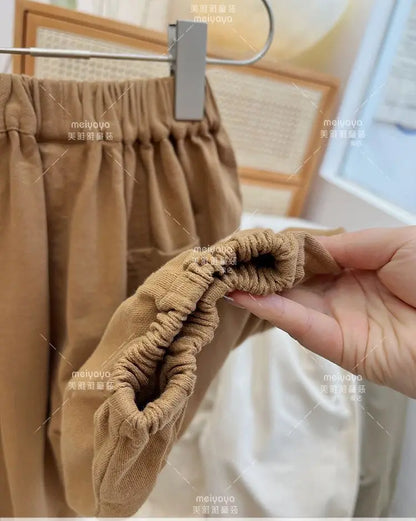 2025 Spring New Children Casual Pants For Girls Loose Harem Pants Cotton Baby Boys Trousers Solid Color Kids Clothes