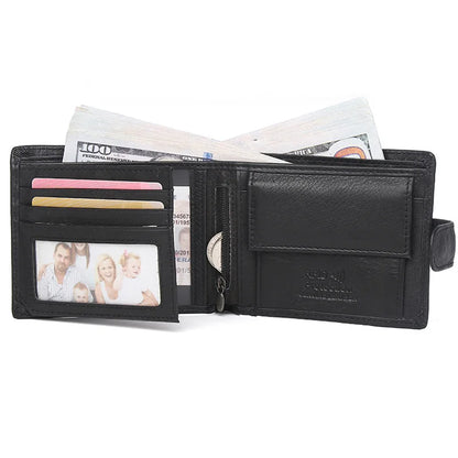 Rfid Genuine Leather Mens Wallet with Coin Pocket Bussiness Designer Mens Leather Wallet