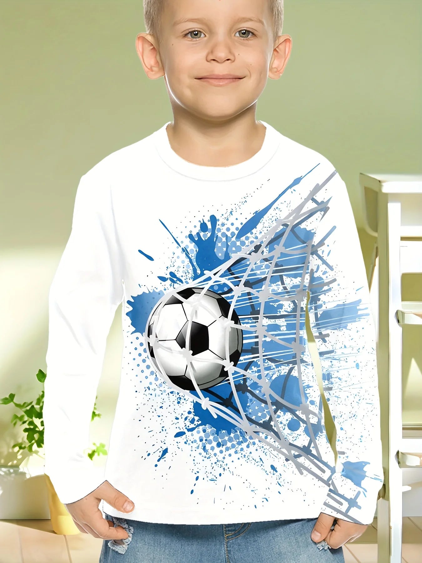 Children's Clothing Boys Tshirt Long Sleeve Stylish Soccer Printed Kids Spring Fall Clothes Casual Round Neck Girl Clothes Tops