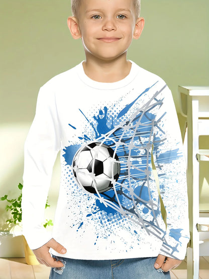 Children's Clothing Boys Tshirt Long Sleeve Stylish Soccer Printed Kids Spring Fall Clothes Casual Round Neck Girl Clothes Tops