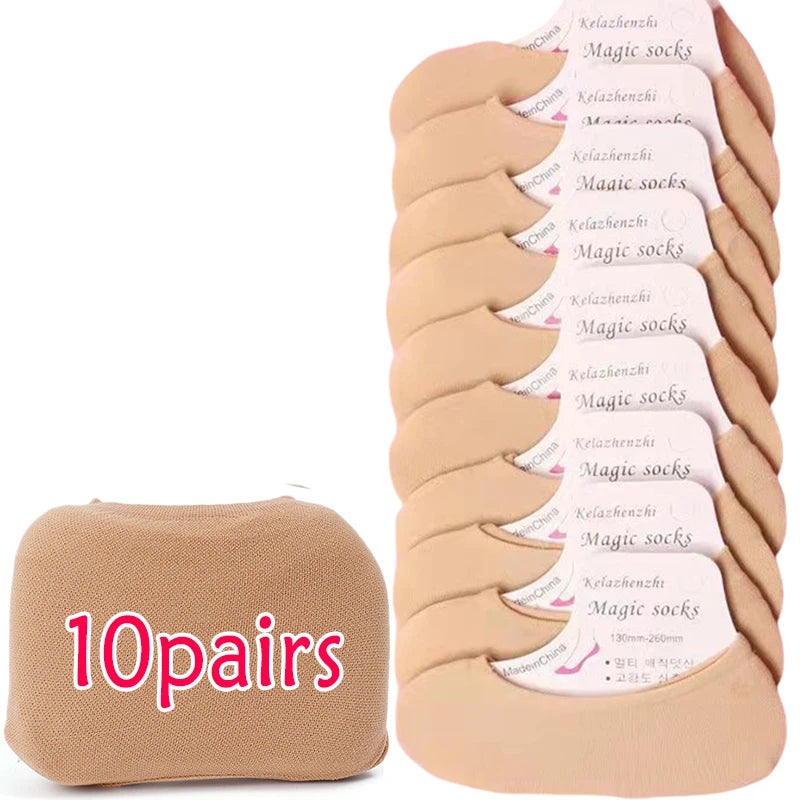 20/60pcs Non-slip Invisible Socks Slippers Seamless Ice Silk Ankle Boat Socks Summer Thin Solid Casual Breathable No Show Sock