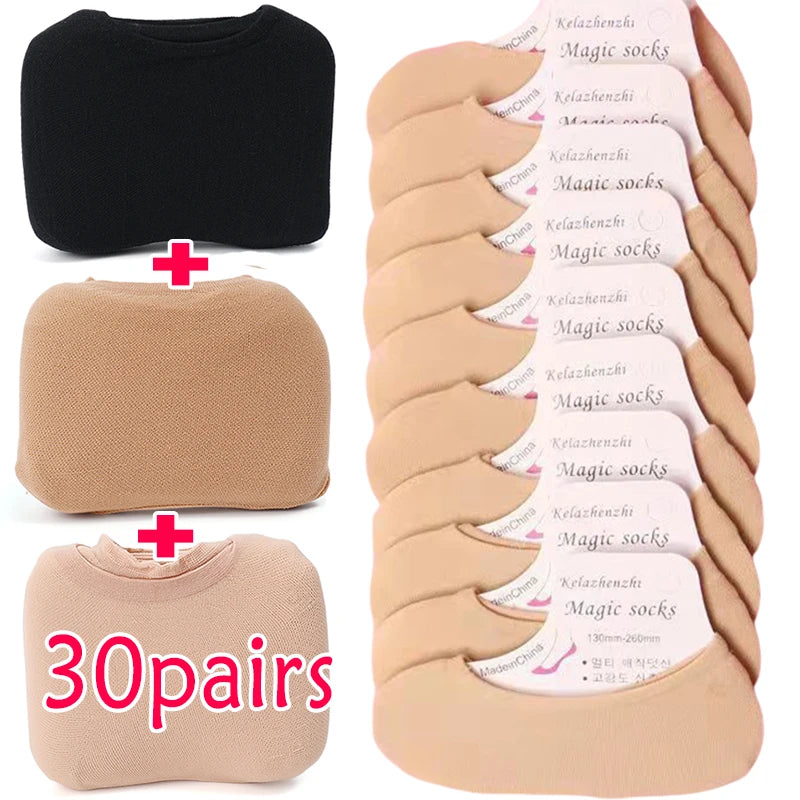 20/60pcs Non-slip Invisible Socks Slippers Seamless Ice Silk Ankle Boat Socks Summer Thin Solid Casual Breathable No Show Sock