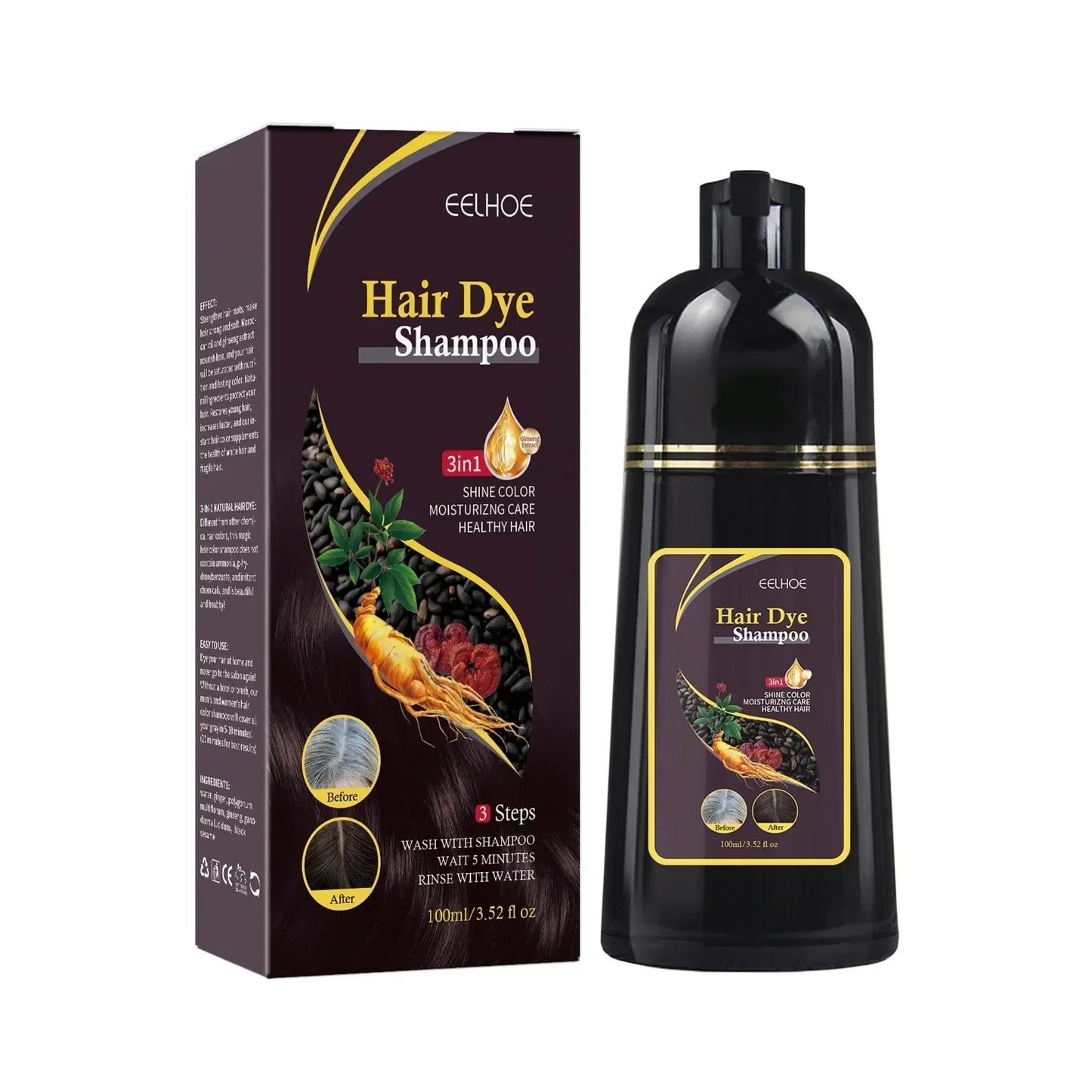 500ml Gray Hair Dye Darkening Shampoo 3in1 Instant Gray To Black Fast Natural Herbal Multiflorum Coloring Cover For Men Women