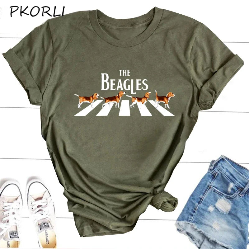 The Beagles T-shirt Woman Funny Dog Lover T Shirt Cotton Casual Short Sleeve Animal Graphic T Shirts Girls Women's Tee Shirts