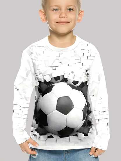 Children's Clothing Boys Tshirt Long Sleeve Stylish Soccer Printed Kids Spring Fall Clothes Casual Round Neck Girl Clothes Tops