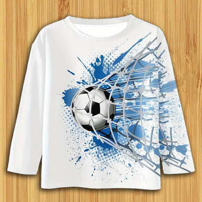 Children's Clothing Boys Tshirt Long Sleeve Stylish Soccer Printed Kids Spring Fall Clothes Casual Round Neck Girl Clothes Tops